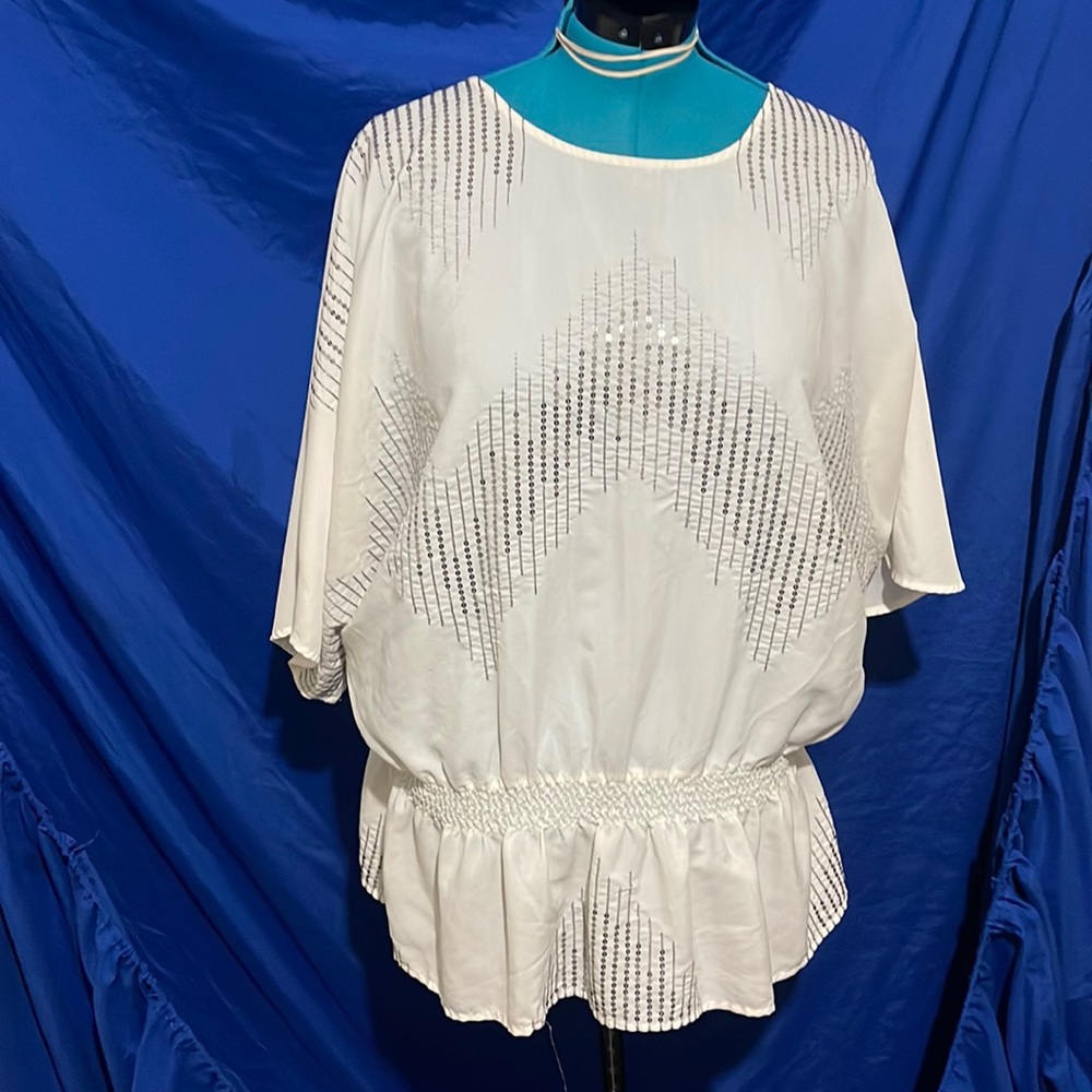 Lane Bryant creme top with silver sequin detail